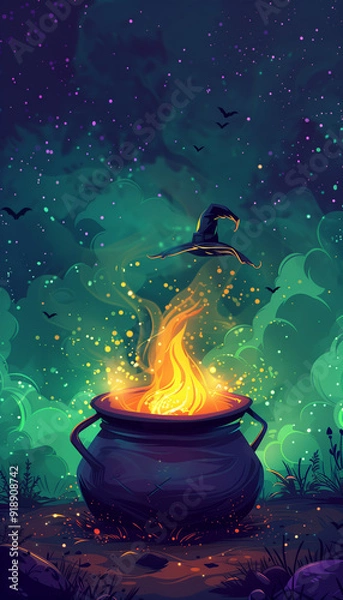 Obraz a steaming cauldron for halloween