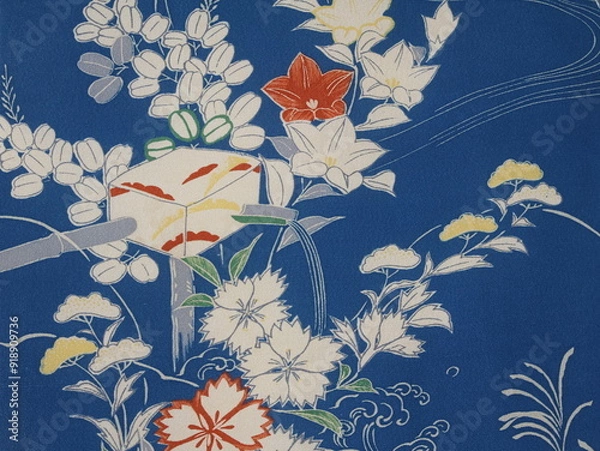 Fototapeta 花柄のアンティーク着物生地