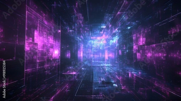 Obraz 66. Futuristic abstract geomatics featuring ethereal grids and neon highlights