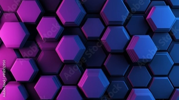 Obraz Abstract 3D hexagon design, deep blues and purples, dynamic depth and shadows