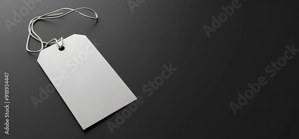 Fototapeta Blank white tag with string on a black background. Perfect for adding your own text or design.