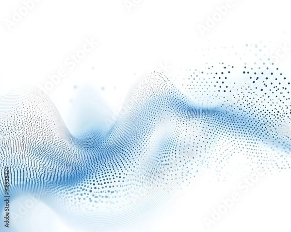 Fototapeta Array of particles flowing, dynamic sound wave. 3d vector illustration. mesh round dots, beautiful relaxing