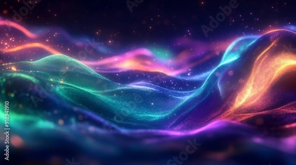 Obraz Abstract Cosmic Landscape with Glowing Particles