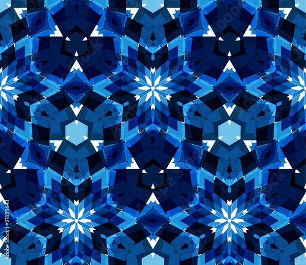Fototapeta Blue kaleidoscope background. Seamless pattern composed of color abstract elements located on white background.