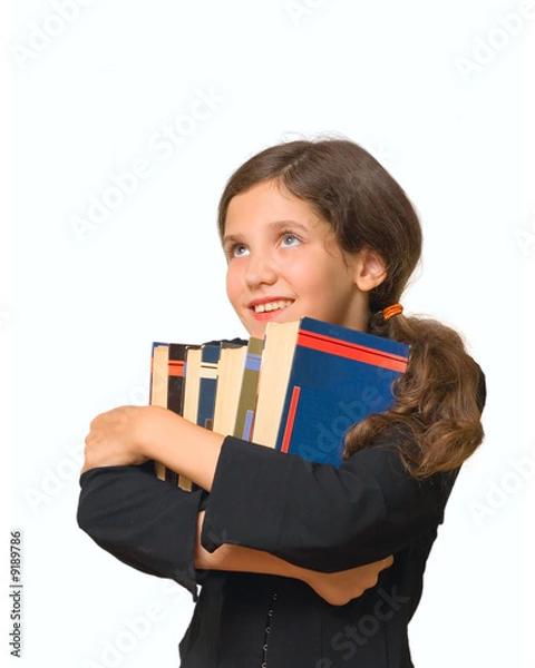 Fototapeta Student Girl with books isolated on white for your design