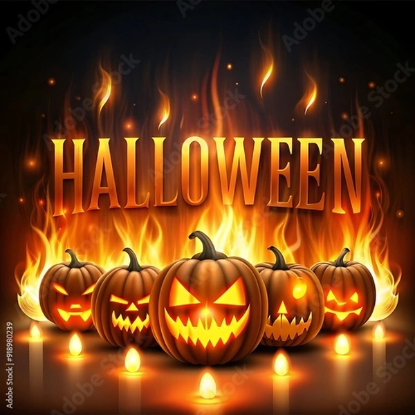 Obraz Happy helloween text on doodle element hallowen pattern seamless background