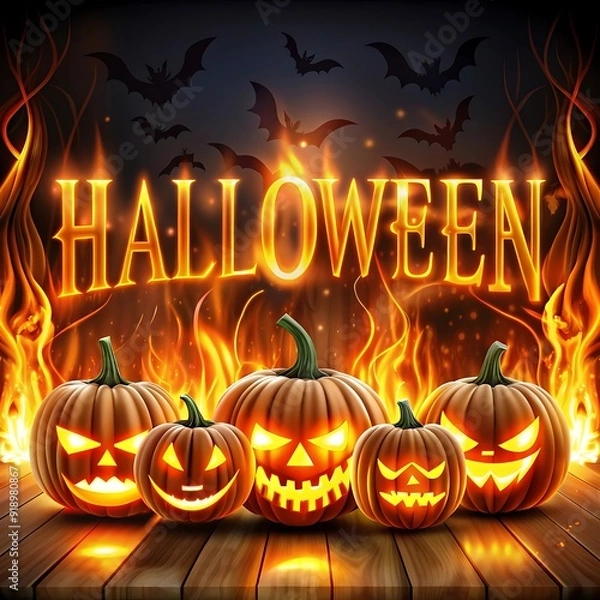 Obraz Happy helloween text on doodle element hallowen pattern seamless background