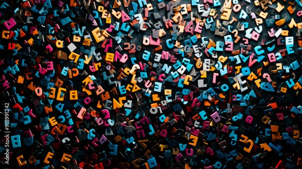 Fototapeta Background with randomly scattered letters of the alphabet