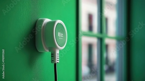 Fototapeta Smart Plug on Green Wall