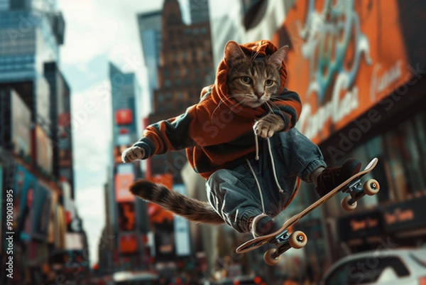Fototapeta skater cat generated by AI