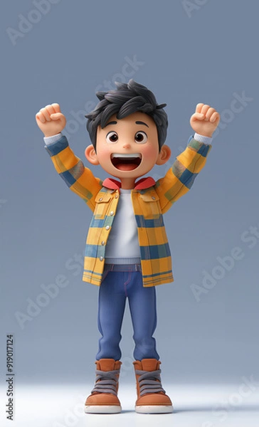 Obraz The boy raises his hands in the air with joy