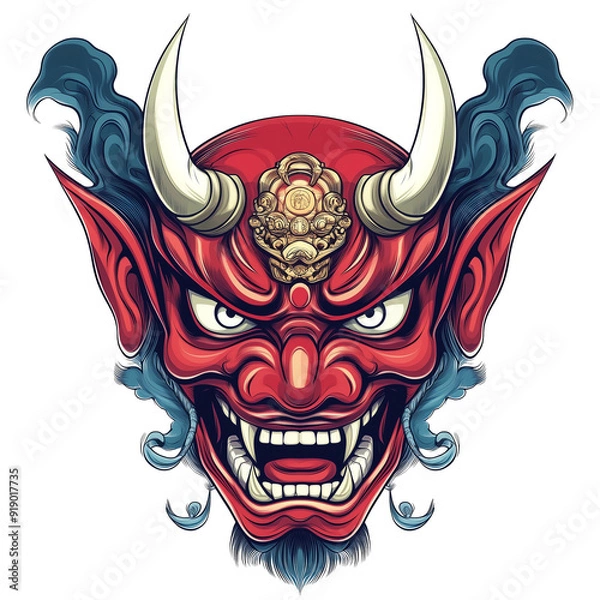 Obraz Japanese Oni Mask Vector Art with Transparent Background