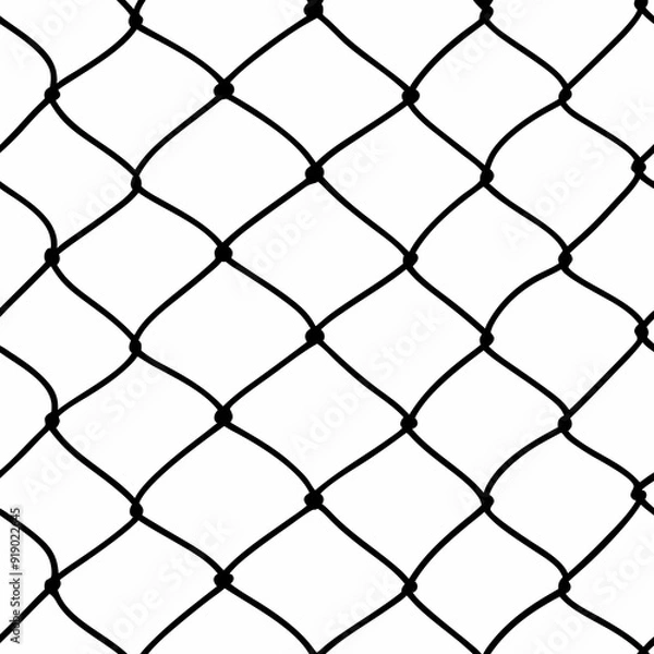 Fototapeta Soccer goal mesh, fishnet pattern or fish net background, vector seamless texture. Black rope net pattern on white, fishing of football goal or sport net and fishnet with knot grid. pattern with grid.