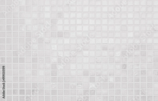 Obraz White tile wall background bathroom texture. Ceramic brick wall and floor tiles mosaic background in bathroom clean. Design pattern geometric with grid wallpaper decoration.