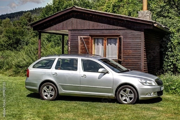 Obraz Silver car and the hut