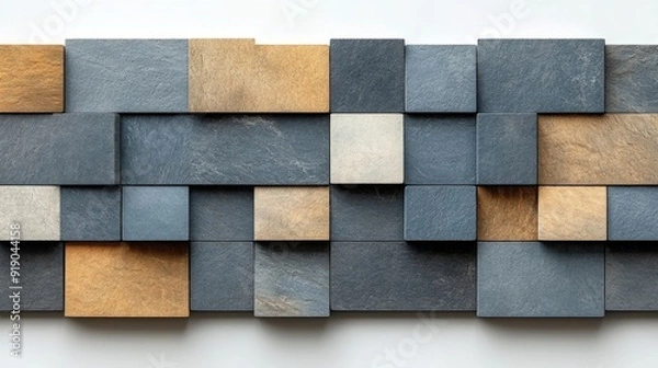 Obraz Abstract pattern of square tiles in grey, beige, and white.