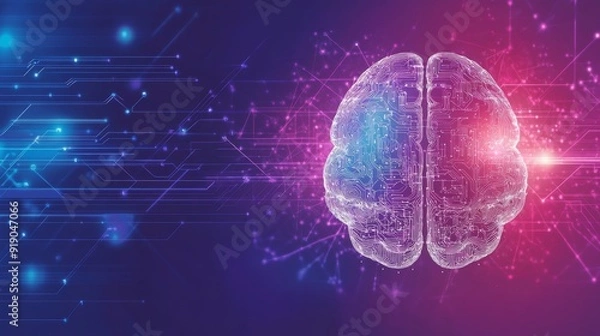 Obraz Digital brain with circuit board pattern on abstract background.