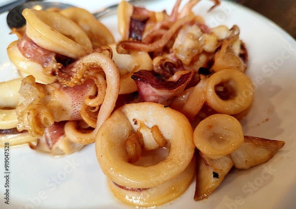 Obraz Stir-fried squid with fish sauce, Thai style food