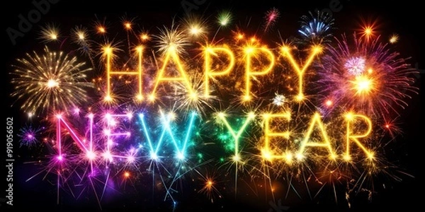 Fototapeta New Years Day celebration with fireworks and confetti