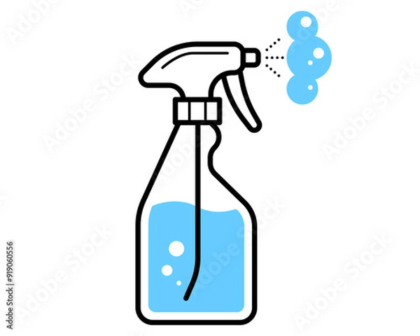 Obraz Clean icon of fluid spray in cleaning bottle aerosol. Sign tool for water gas nozzle, disinfection, hygiene spatter.