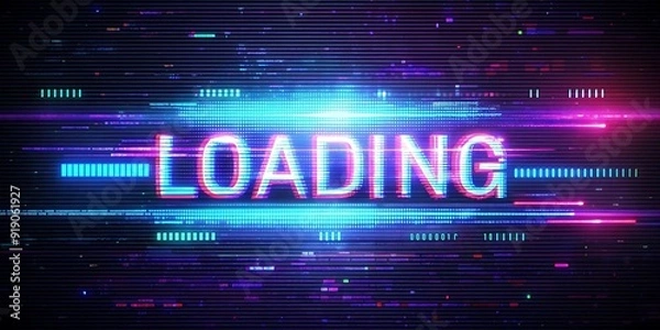 Fototapeta 3D rendering loading text with screen effects of technological glitches