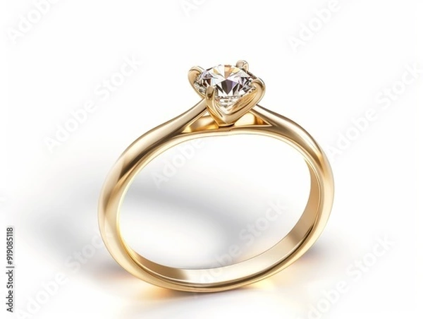 Fototapeta A gold ring with a diamond on a white isolated background, in the vector illustration style.