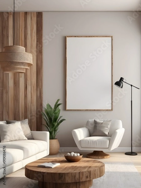 Fototapeta Frame mockup on living room with Scandinavian interior style, mockup frame design, frame mockup