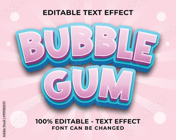 Obraz Editable text effect bubble gum 3D text effect with pink background