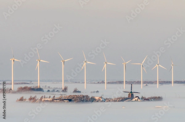 Fototapeta wind turbines and windmill