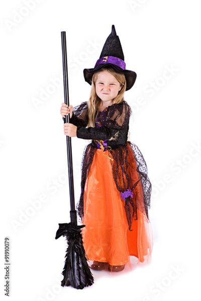 Fototapeta Halloween: Grumpy Little Girl Witch