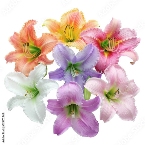 Fototapeta A bouquet of flowers with a variety of colors including white, pink, and orange