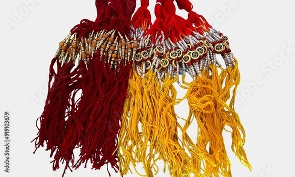 Obraz Rakhi For Sale, Colourful rakhis with blank space on white background
