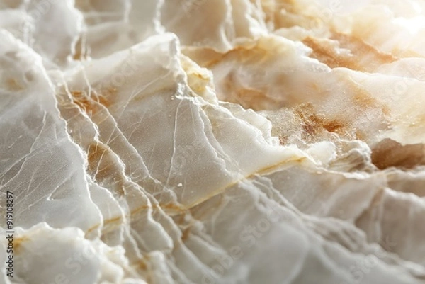 Fototapeta Natural stone formation with layers of white and beige illuminated by warm sunlight