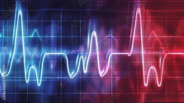 Fototapeta Medical Illustration of Arrhythmia: Complex Heart Rhythm Disorder Depicted with Electrical Impulses and Cardiac Anatomy