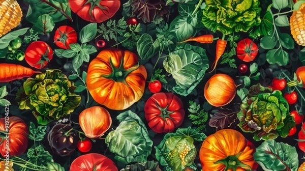 Fototapeta Fresh seamless pattern of vegetable garden.