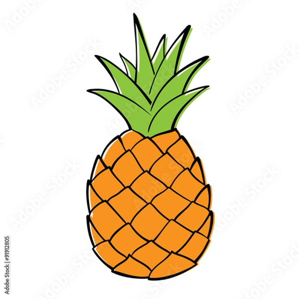 Fototapeta Pojedynczy ananas na białym tle. Grafika wektorowa.