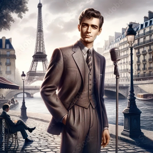 Obraz Vintage Parisian Charm: A Musician's Elegance in the 1950s