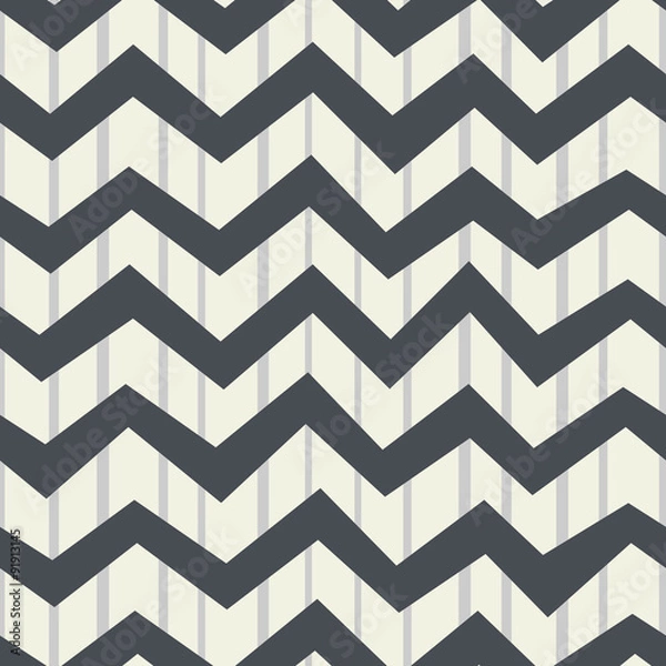 Fototapeta Monochrome seamless pattern of vertical bands and horizontal zigzags. Vintage background. Vector.