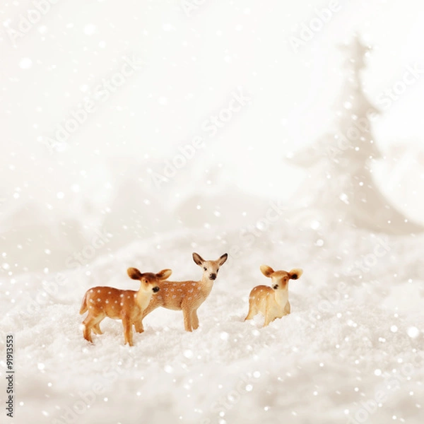 Obraz Snow landscape with deers