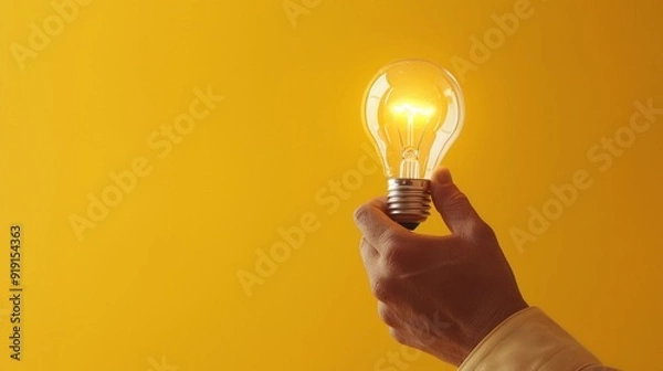 Obraz Hand holding a glowing light bulb