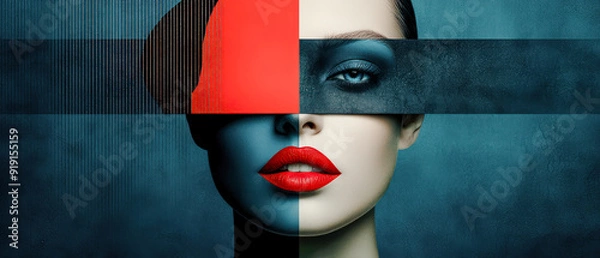 Fototapeta Abstract Surreal Contemporary Feminine Portrait A Captivating Modern Art Piece Featuring Bold Geometric Shapes and Vibrant Colors, Highlighting the Elegance and Mystery of the Female Form