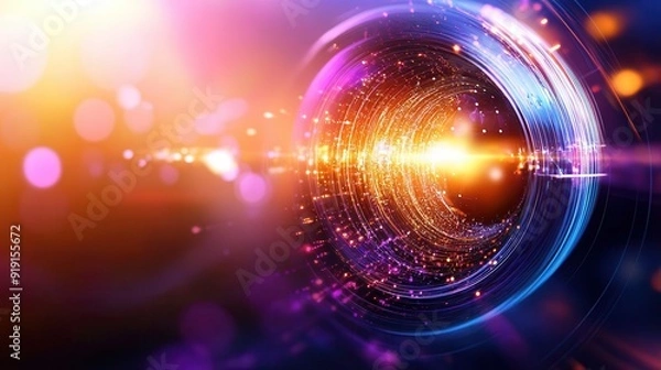 Obraz Illuminated Mind - Abstract Artwork of Consciousness Expansion with Vibrant Energy Waves and Geometric Shapes in Swirling Forces Background Suitable for Text Overlay