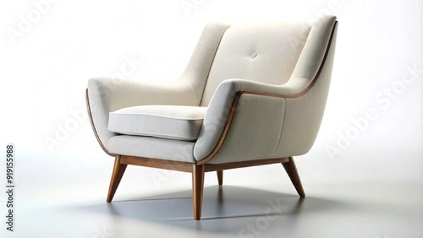 Fototapeta Elegant mid-century modern armchair silhouette against a bright white background, showcasing clean lines, sleek curves, and minimalist design elements of the iconic era.