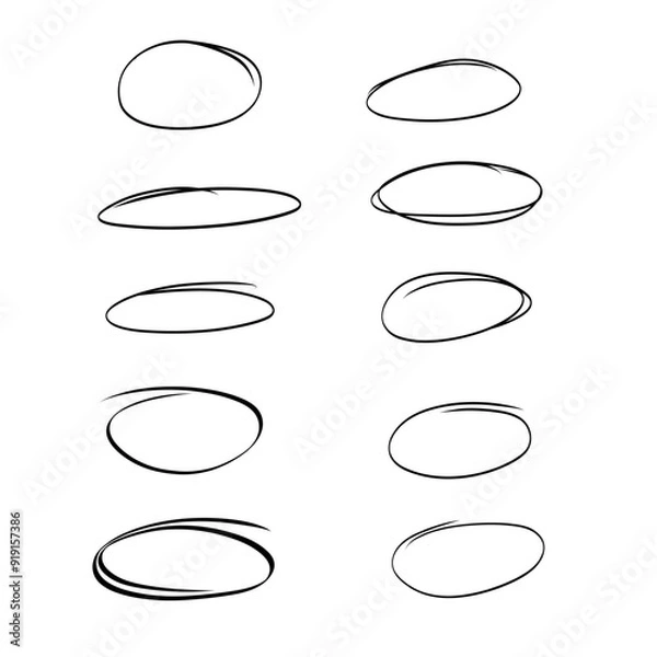 Fototapeta Hand drawn vector scribble circles set. Pen doodle, hand written mark. Collection isolated on white background.  