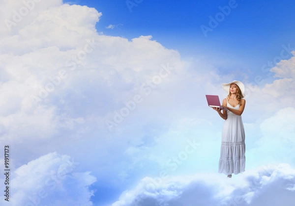 Fototapeta Lady using laptop