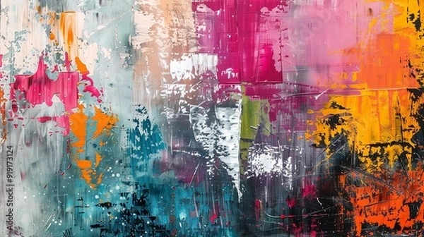 Fototapeta Abstract multicolor painting with grunge texture 