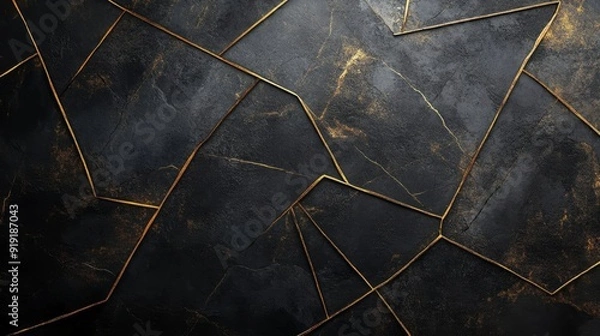 Fototapeta Abstract Black and Gold Geometric Pattern on Rough Surface