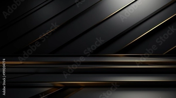 Fototapeta Abstract black and gold geometric background with steps.