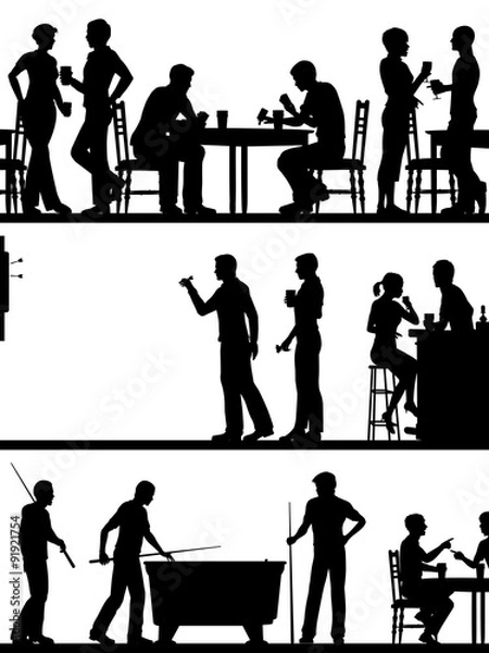Fototapeta Pub game silhouettes