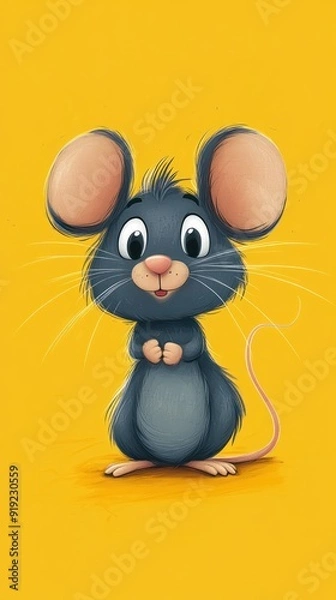 Obraz A Cute Cartoon Mouse With Big Eyes and a Smile